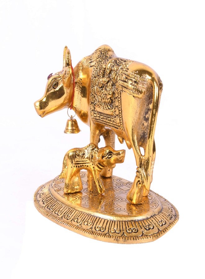JAIPUR ACE Kamdhenu Cow with Calf Sculpture Brass Statue, Nandi Cow Sculpture - Medium, Golden - Image 4